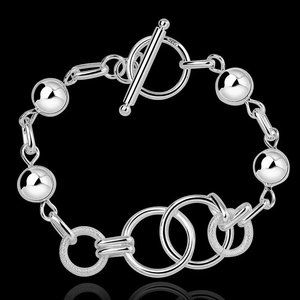 Gorgeous Circles & Beads w/Toggle 7.5 Inch Long Bracelet  .925 Sterling Silver